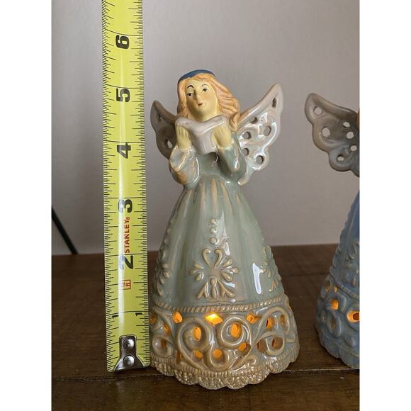 VINTAGE  1950's CERAMIC HEAVENLY ANGEL BELLS - Set of 2 - 5 1/2" Tall - Picture 12 of 13